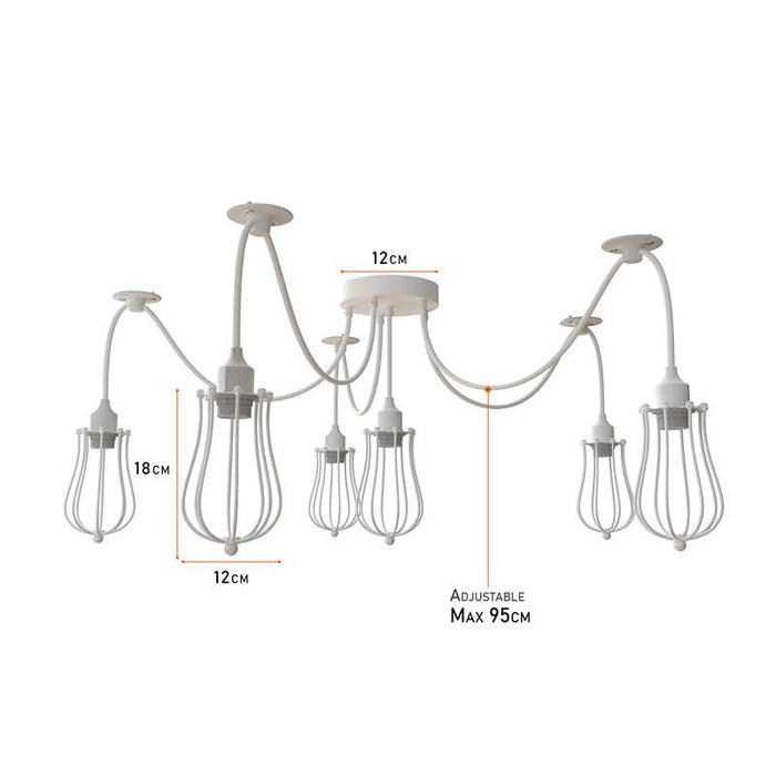 6 Way Spider Light E27 Pendant Light with Cage Lampshade ~5083