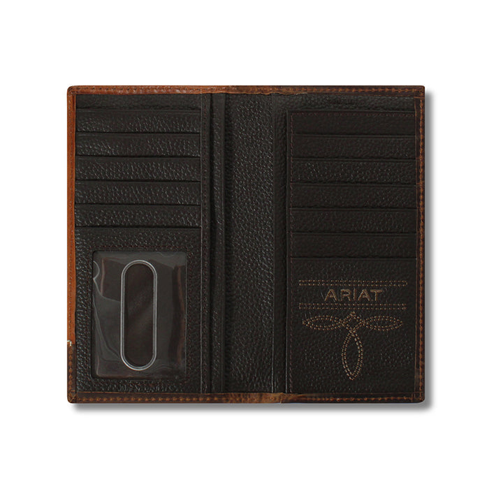 Ariat Men's Embossed Corner Overlay Distressed Leather Rodeo Wallet