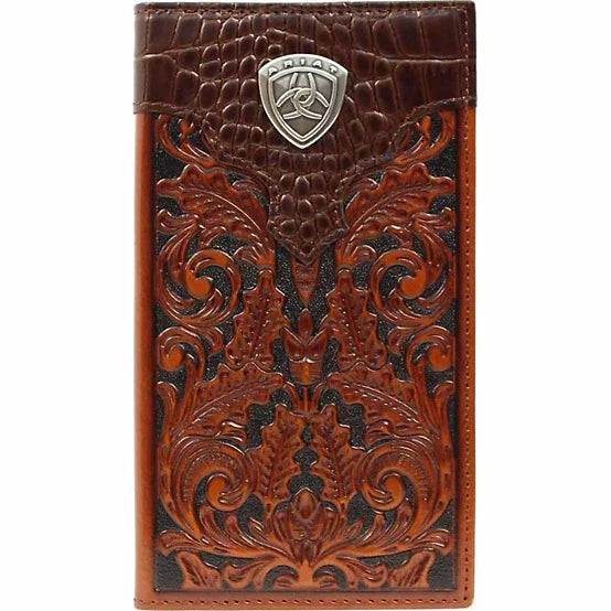 Ariat Men's Embossed Leather Rodeo Wallet with Concho
