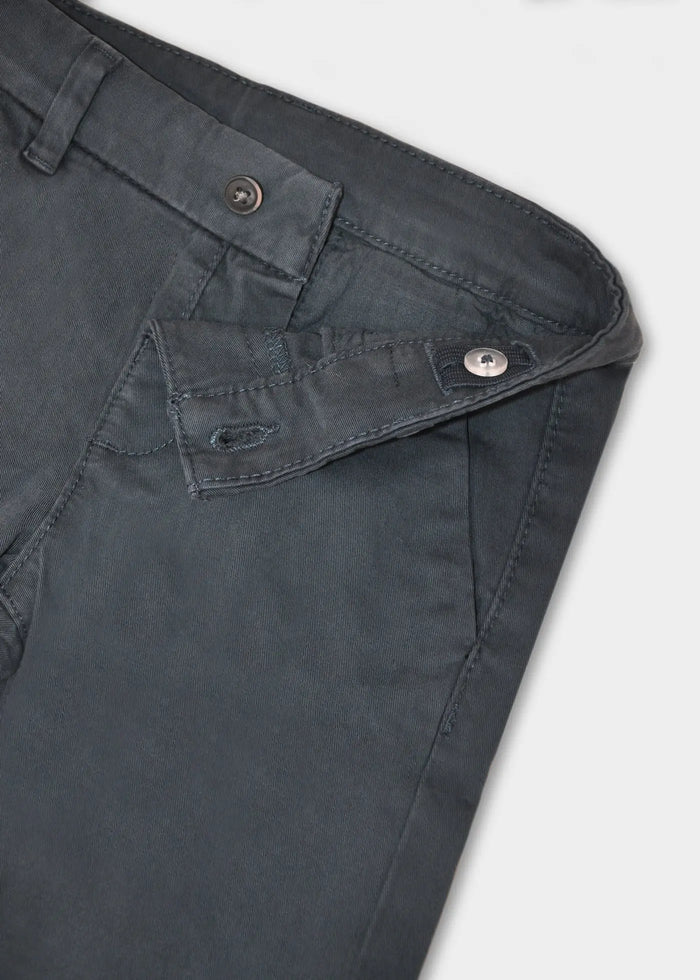 Close-up waist on Mayoral baby chinos, press-stud closure and inner button adjusters