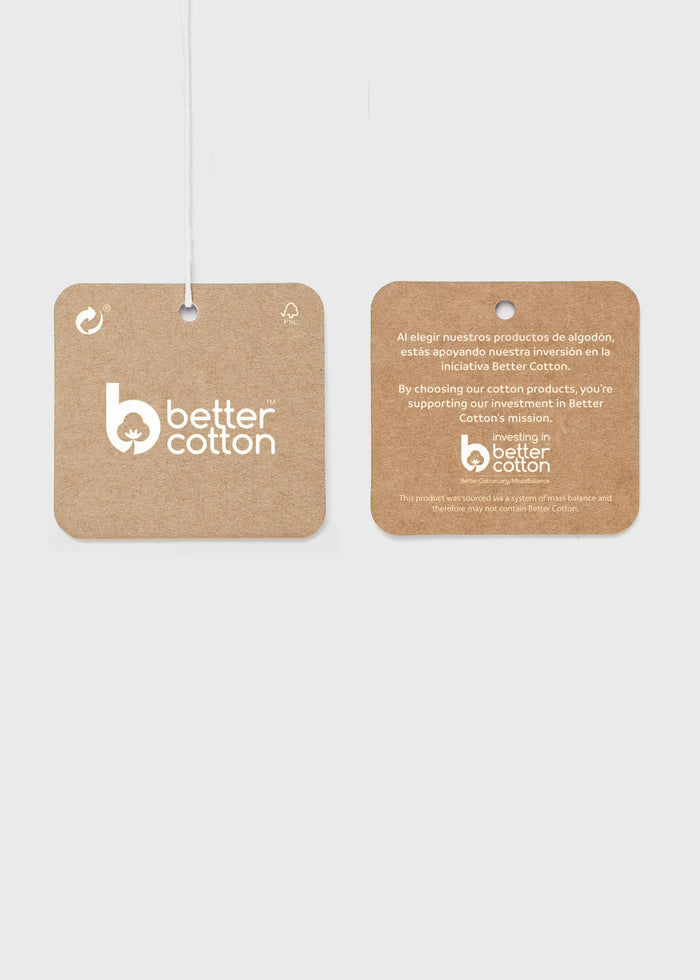 Mayoral product tag detail for baby boy printed shirt with Better Cotton information.