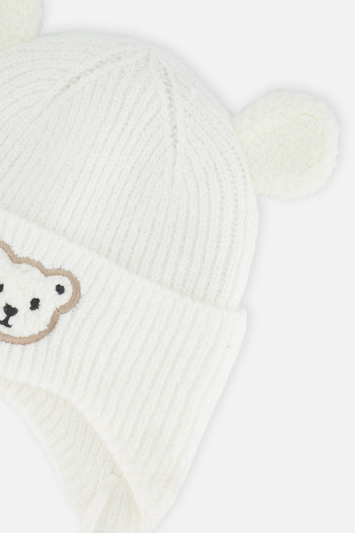 Baby Winter Knit Hat With Ear Flaps And Ears Off-White-3