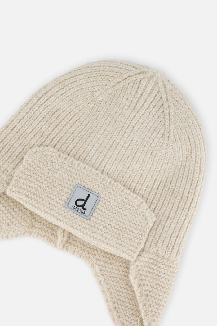 Baby Winter Knit Hat With Ear Flaps And Strings Beige-3