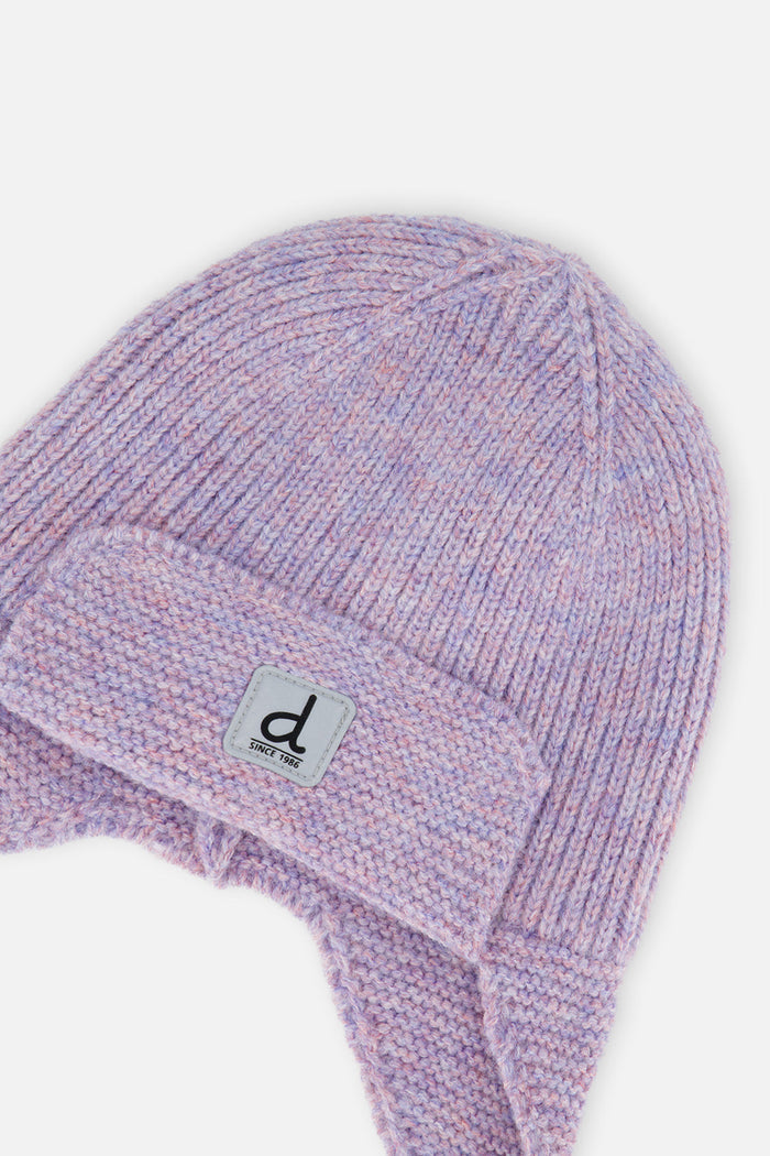 Baby Winter Knit Hat With Ear Flaps And Strings Lavender-3
