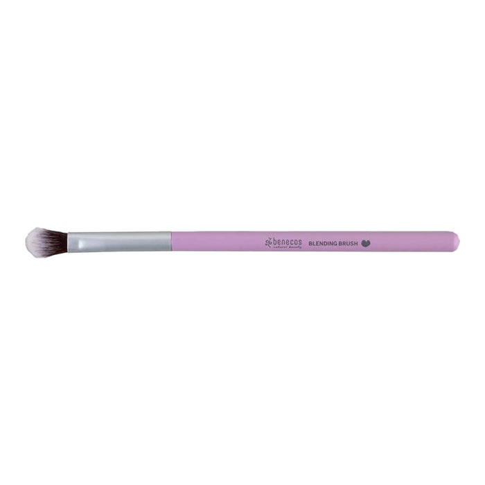 A purple blending vegan makeup brush.