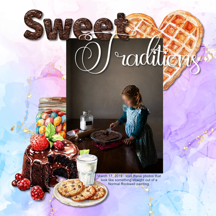 Showcase your favorite desserts, restaurants, recipes, and cookbook favorites with these fun digital scrapbooking alphabet letters, numbers, and punctuation by Lucky Girl Creative digital art great for creating one-of-a-kind digital scrapbooking page titles. Great for sweet treats and baking! This alpha set consists of a full set of digital art uppercase letters A-Z, lowercase letters a-z, numbers 0-9, and most punctuation. This alpha set is available as individual embellishments only.