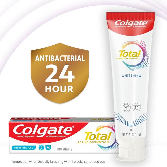 Colgate Total Active Prevention Whitening Gel Toothpaste Mint - 5.1 oz - 24 Pack