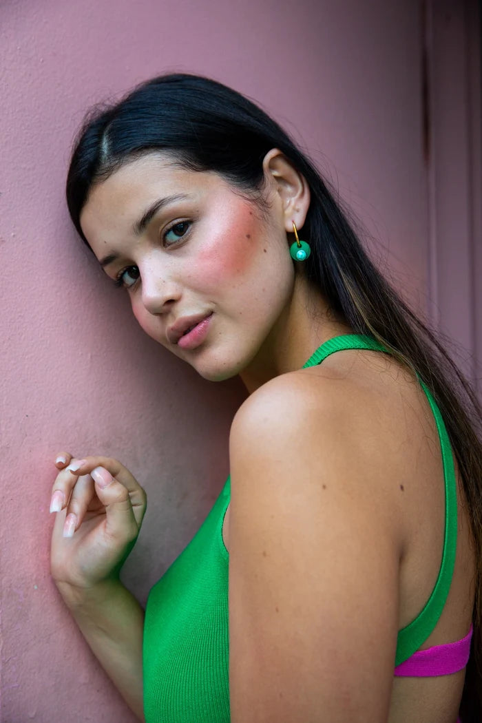 Deco Glam Medallion Oval Hoops- Lime Green