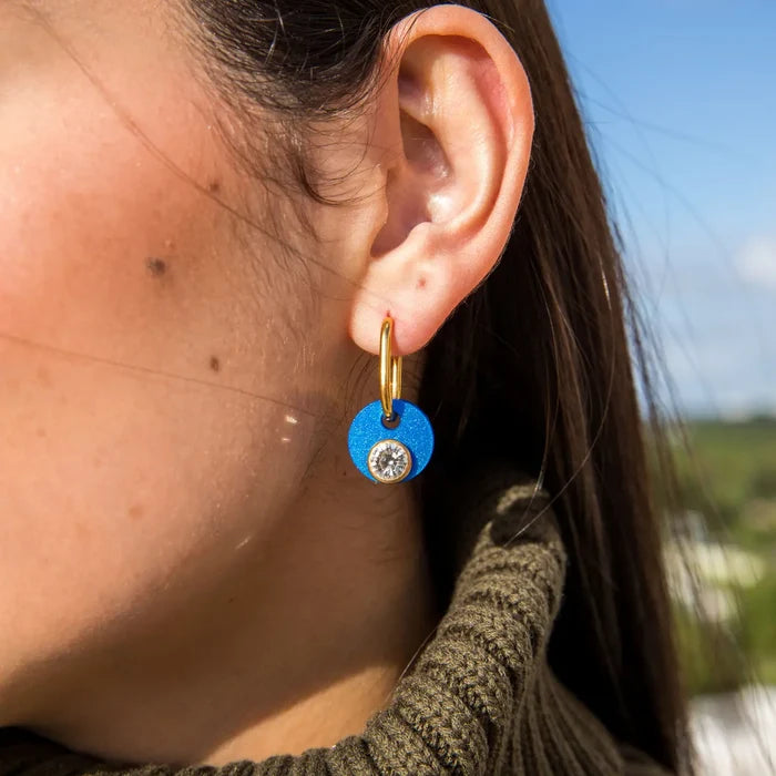 Deco Glam Medallion Oval Hoops- Royal Blue