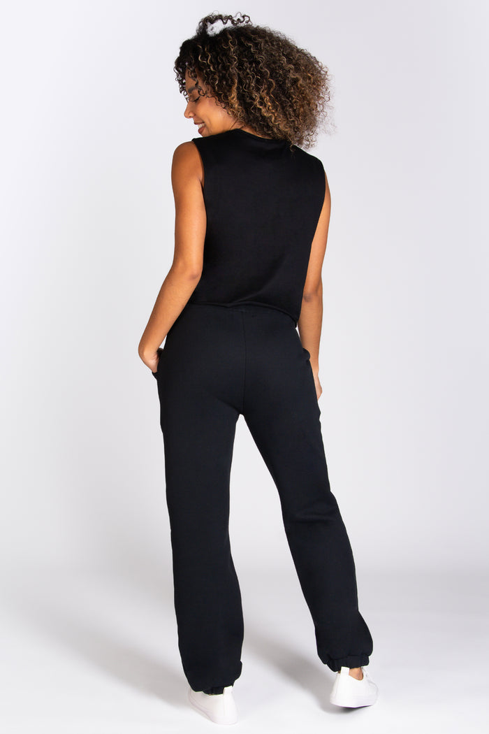 Black cuff joggers for women in an oversized fit, available to suit all body types and shapes