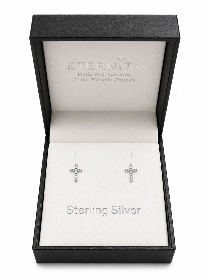 Eternity Sterling Silver Crystal Mini Cross Earrings