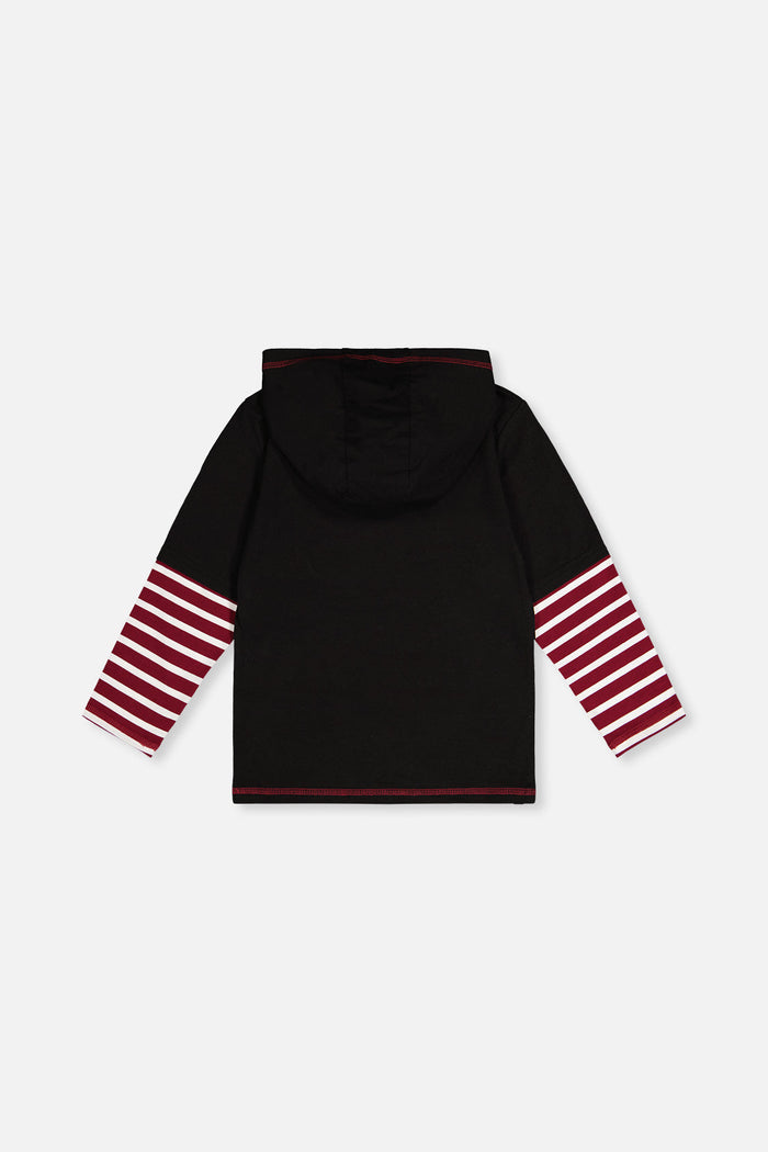 Fake Double Sleeve Hooded Shirt Royal Blue And Red-4