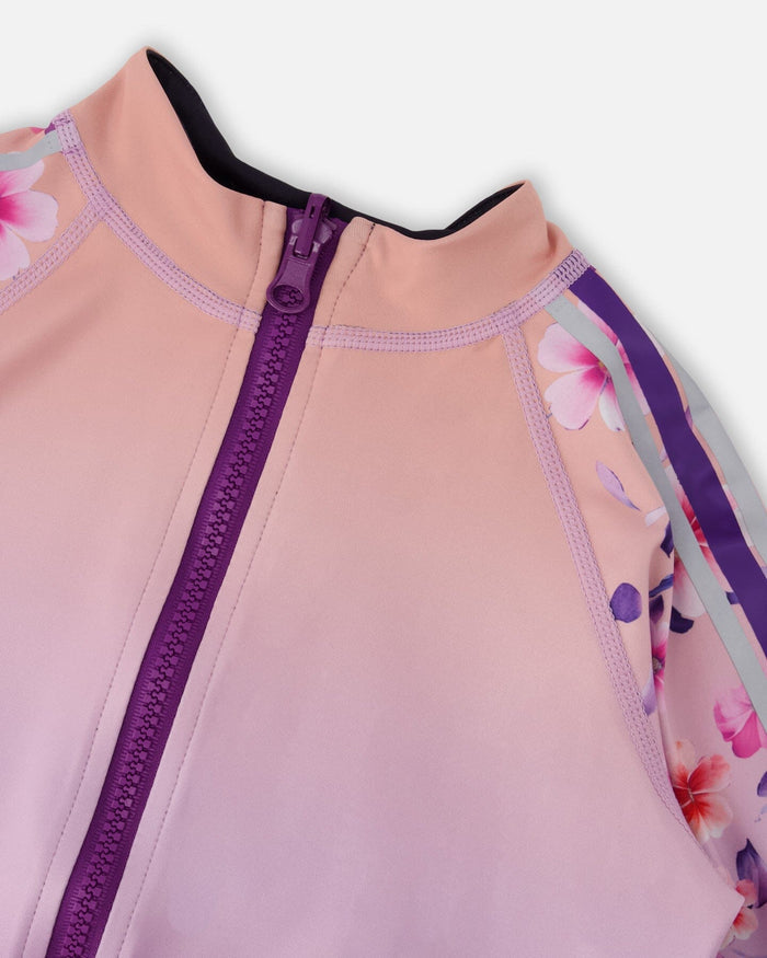 Full Zip Reversible Athletic Cardigan In Recycled Polyester Pink To Mauve Gradient-2