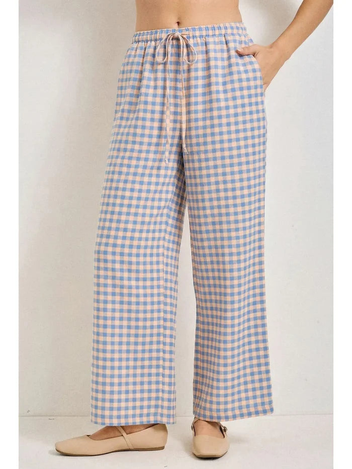 Gingham Print Drawstring Pants