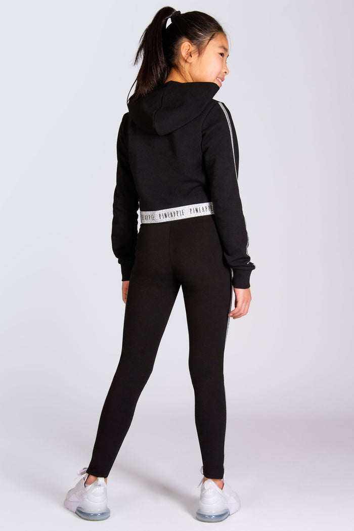 Black Pineapple leggings for girls paired with black crop dance hoodie.