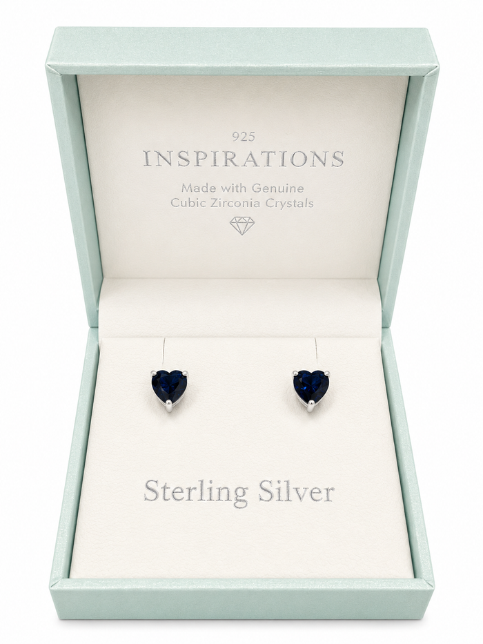 Inspirations Sterling Silver Blue Gem Heart Stud Earrings