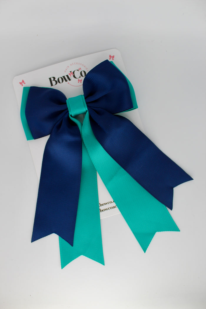 Jade Green and Navy Blue - Classic Tail Bow - Clip