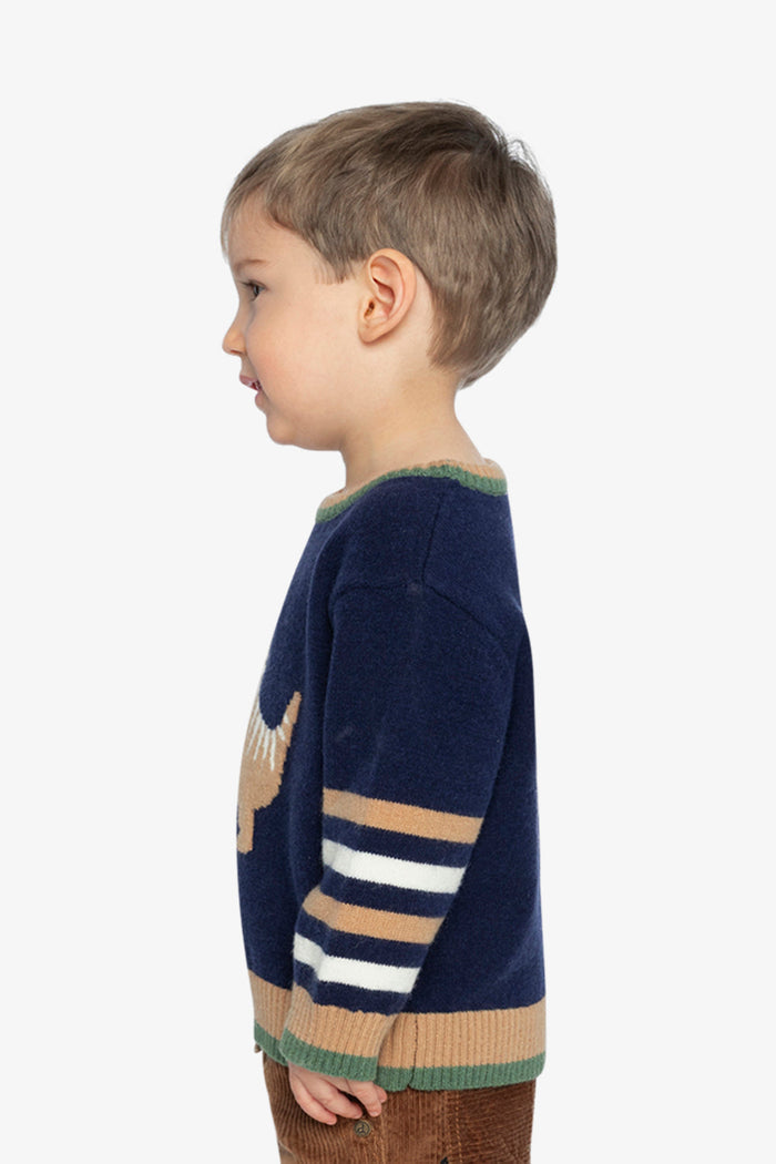 Knit Sweater With Intarsia Dark Blue, Brown And Beige-4