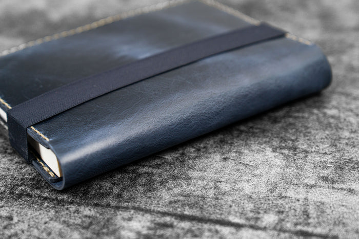Leather Hobonichi Cousin A5 Planner Cover - Crazy Horse Navy Blue