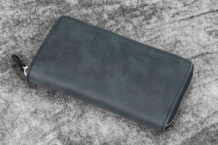 Leather Zippered 3 Slots Pen Case - Crazy Horse Black