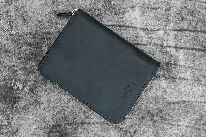 Leather Zippered 5 Slots Pen Case - Crazy Horse Black