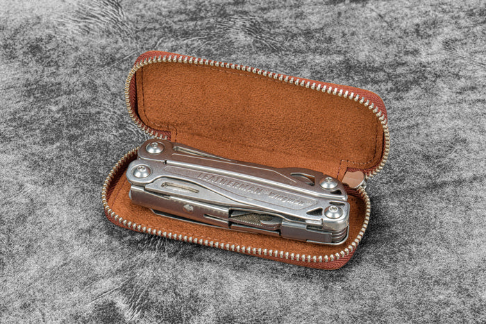 Leather Zippered Double Pen Case for Kaweco - Pocket Pen - Pueblo Cognac