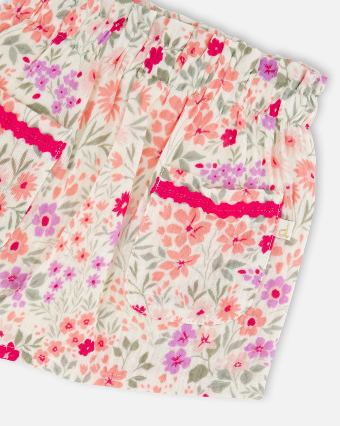 Muslin Skort Off White Printed Flowers-3