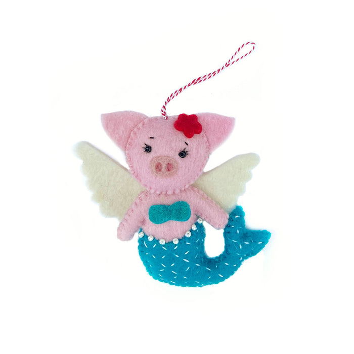 Pig Mermaid Angel Felt Wool Ornament