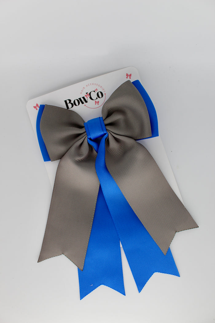 Royal Blue and Metal Grey - Classic Tail Bow - Clip