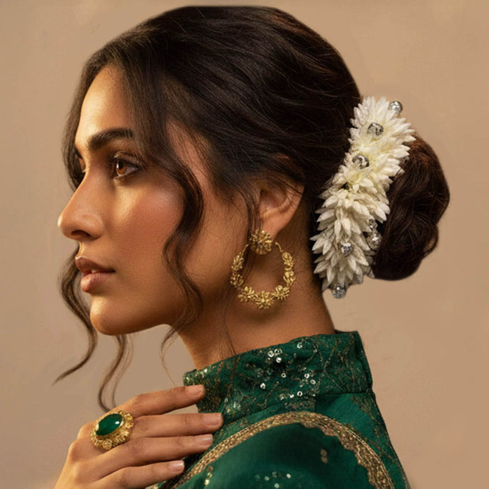 Soft floral scented gajra scrunchie with ghungroo embellishments, perfect for festive hair styling