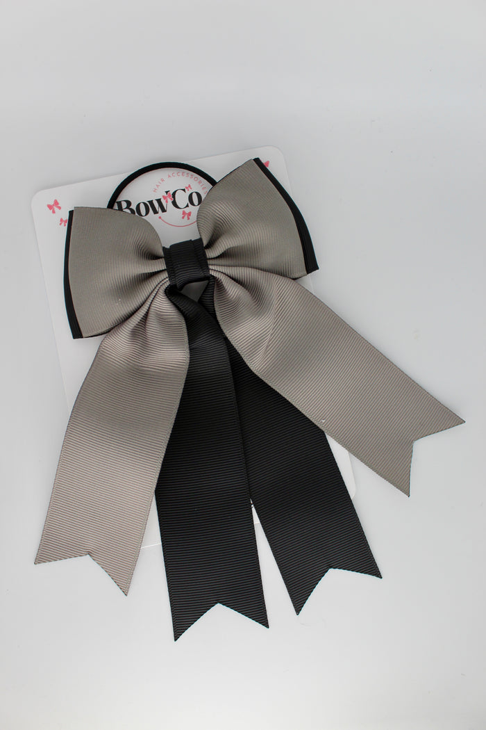 School Bow Black and Metal Grey - Classic Tail Bow - Elastic