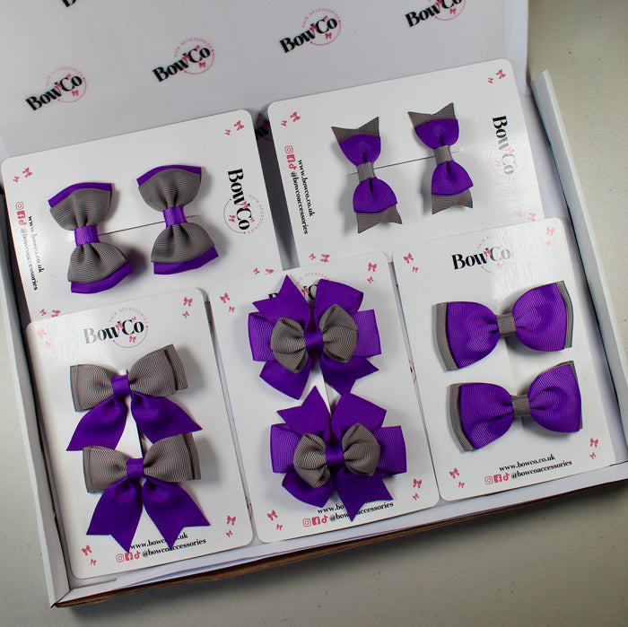 School Bow Bundle Saver - 10 Pack - Purple and Grey - Clip