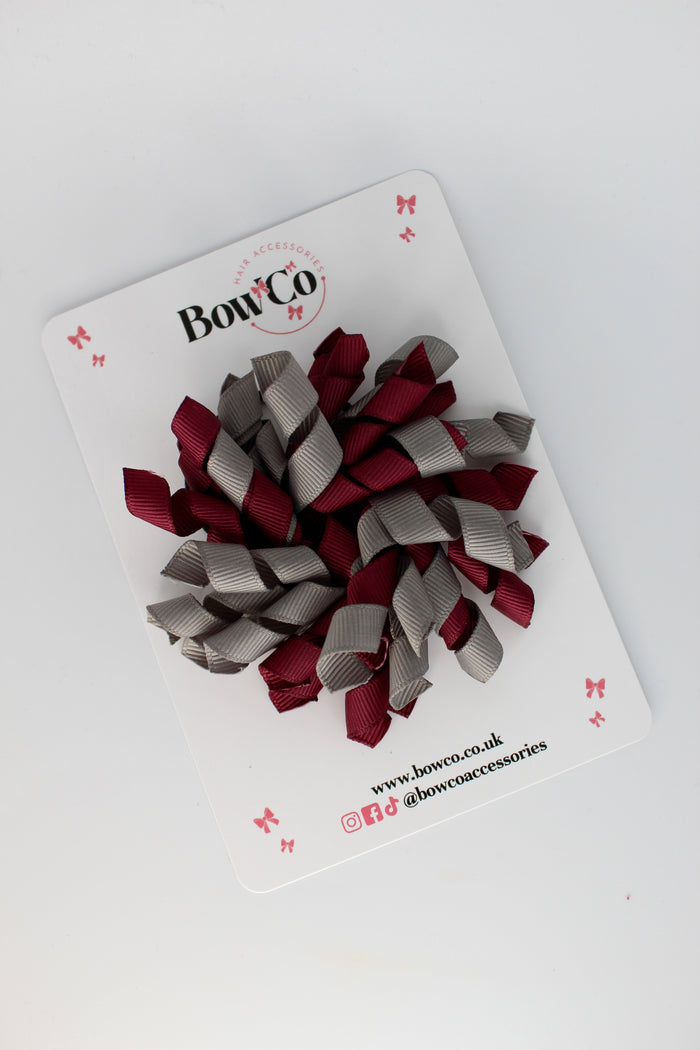 School Bow Burgundy and Metal Grey - Corker Bow - Elastic