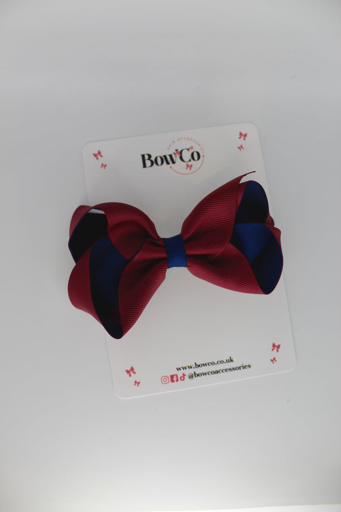 School Bow Navy Blue & Burgundy - Loop Bow - Clip