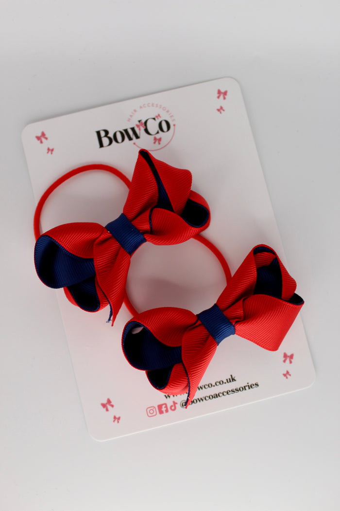 School Bow Red and Navy Blue - Loop Bow Set - Elastic -