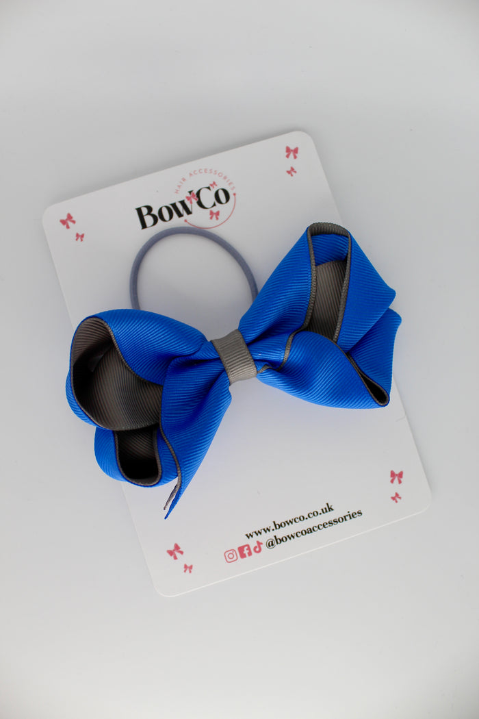 School Bow Royal Blue and Metal Grey - Loop Bow - Elastic
