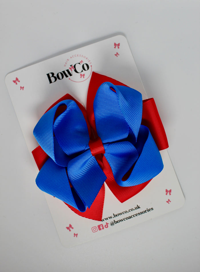 School Bow Royal Blue and Red - Double Bow - Clip