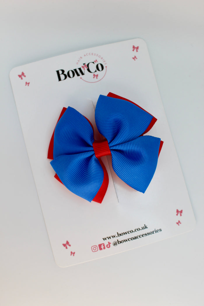 School Bow Royal Blue and Red - Double Layer Bow - Clip