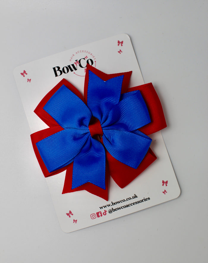 School Bow Royal Blue and Red - Pinwheel Bow - Clip