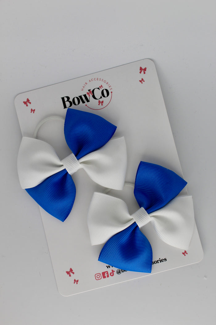 School Bows - Royal Blue and White - Twist Bow Set - Elastic