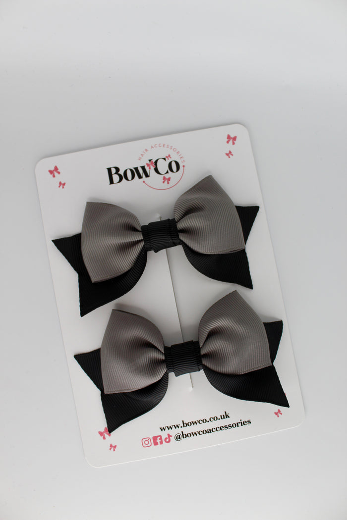 School Bows Black and Metal Grey - Bow Tail Set - Clip