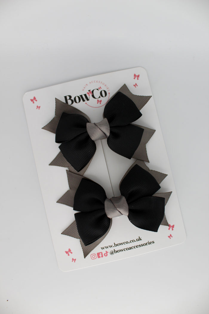 School Bows Black and Metal Grey - Knot Bow Set - Clip