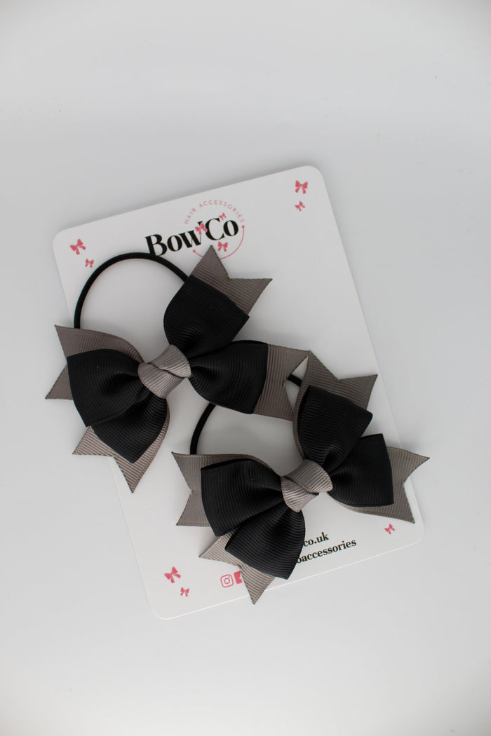 School Bows Black and Metal Grey - Knot Bow Set - Elastic