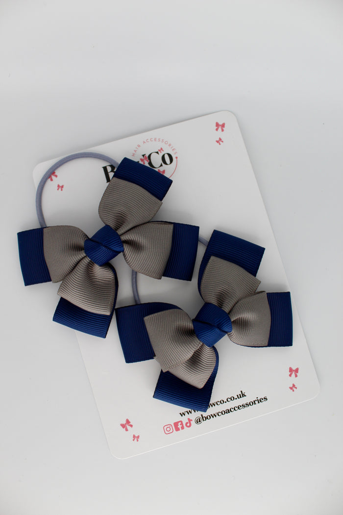 School Bows Black and Metal Grey - Layer Bow Set - Elastic