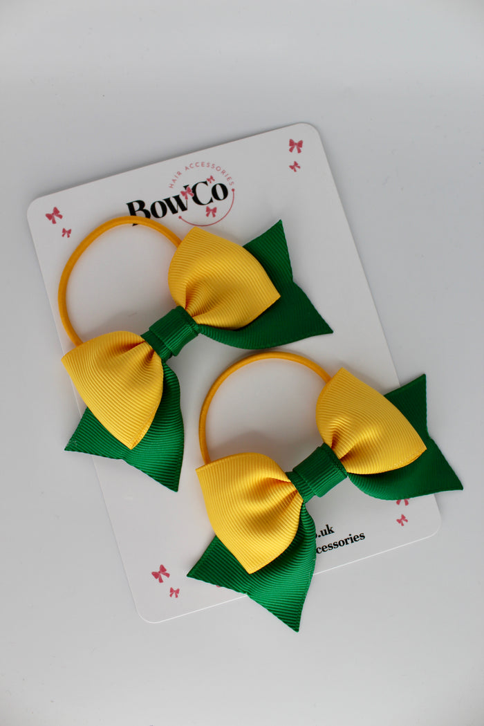 School Bows Green and Yellow Gold - Bow Tail Set - Elastic