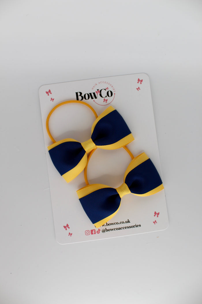 School Bows Navy and Yellow Gold - Tuxedo Bow Set - Elastic