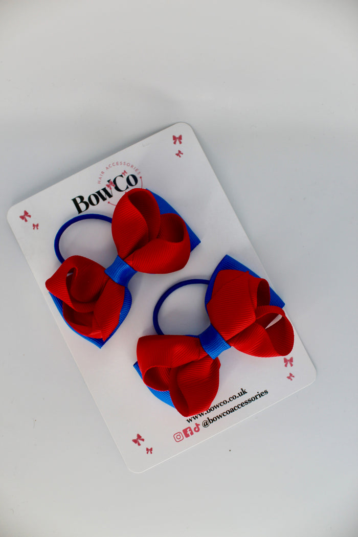School Bows Royal Blue and Red - Pleated Bow Set - Elastic