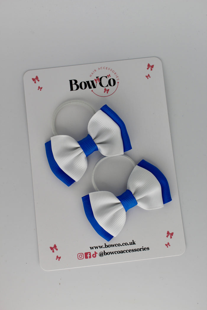 School Bows Royal Blue and White - Double Ribbon Bow Set - Elastic