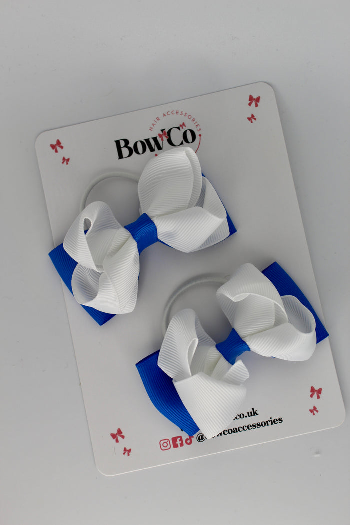 School Bows Royal Blue and White - Pleated Bow Set - Elastic