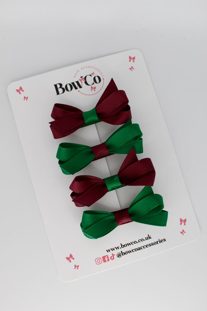School Green and Burgundy Ballerina Bows - Set of 4 - Clip